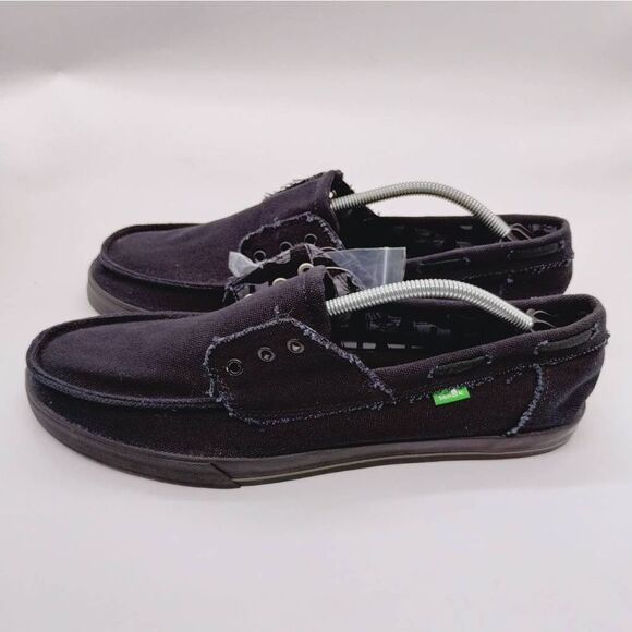Sanuk Offshore‎ Canvas Boat Shoes Mens Size 13 Triple Black Casual Beach Classic - Picture 1 of 9